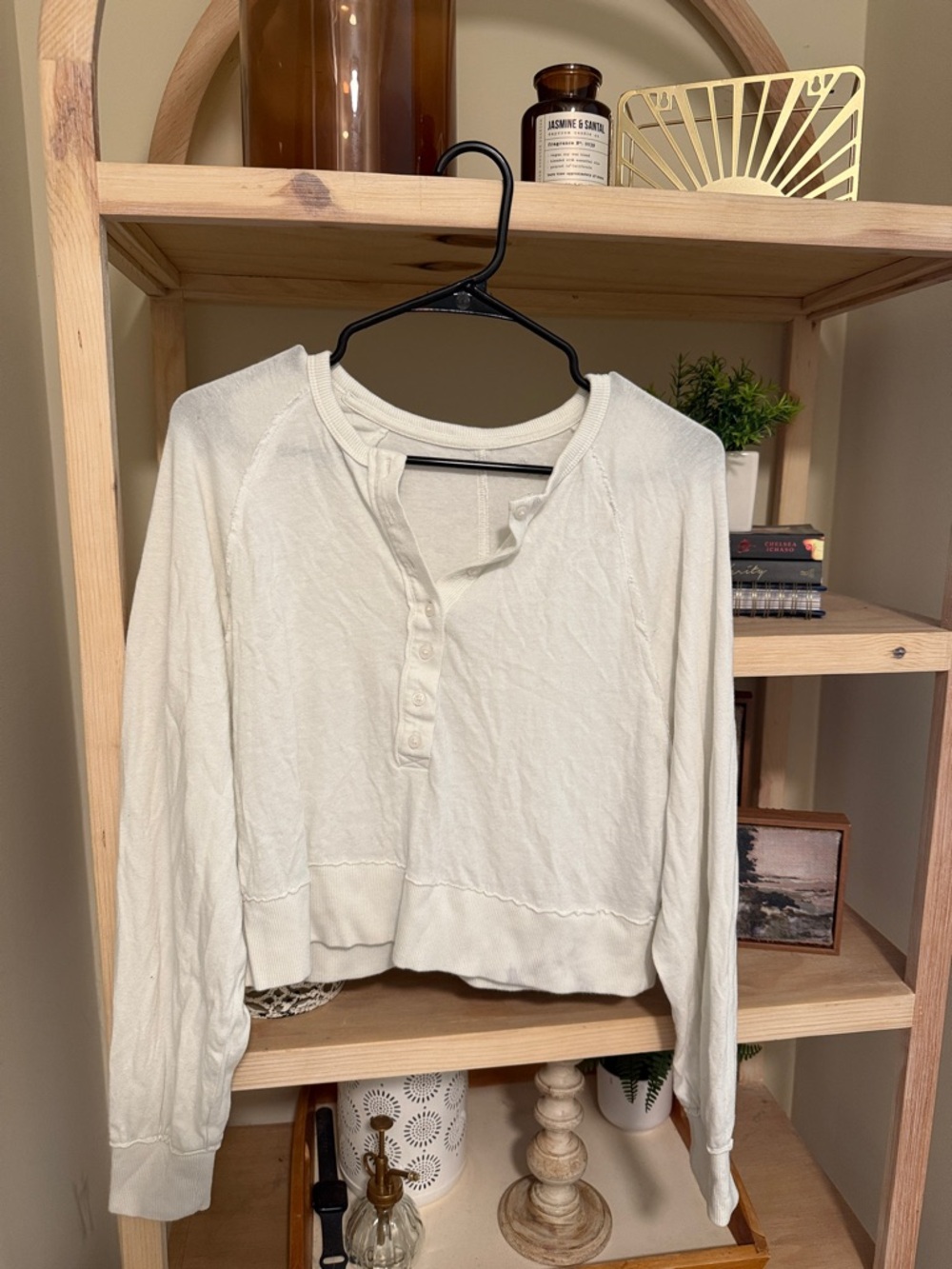 aerie Cream Long-Sleeve Henley Top